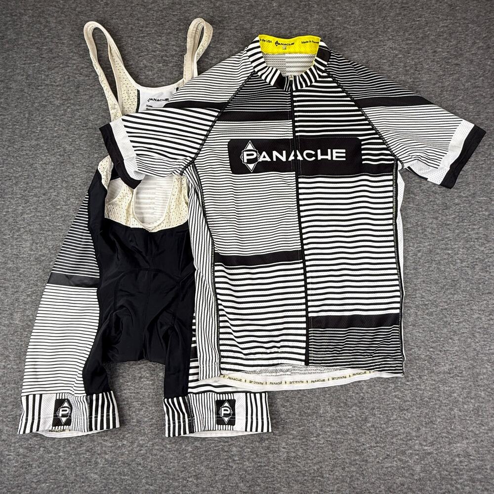 Panache Cyclewear Men’s Cycling Bib and Jersey Set Large Black White Stripe